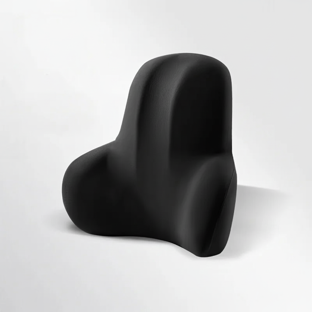 Black abstract sculpture on a white background